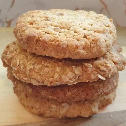 Easy Oat Cookie Recipe with cookies stacked on top of each other.