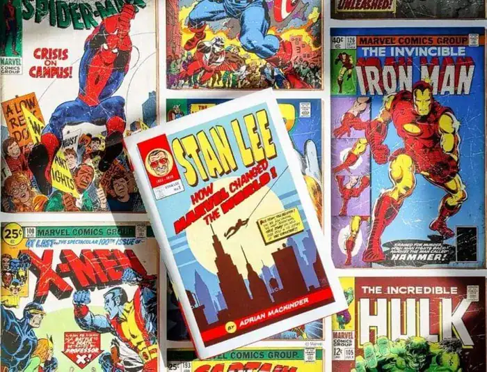 How Marvel Changed The World book on a Marvel themed wallpaper.