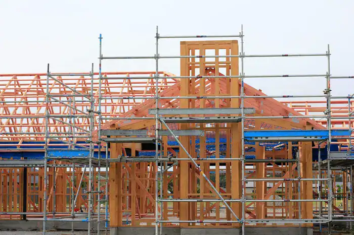 Scaffolding around a new build home.