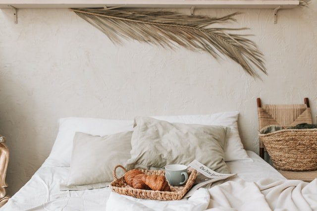 A beautiful room with breakfast in a bed and breakfast