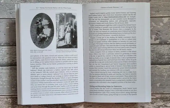 Inside contents of Tracing your Family Histroy with the whole family book.