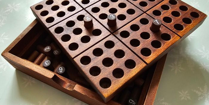 Wooden sudoku puzzle for grandparents.