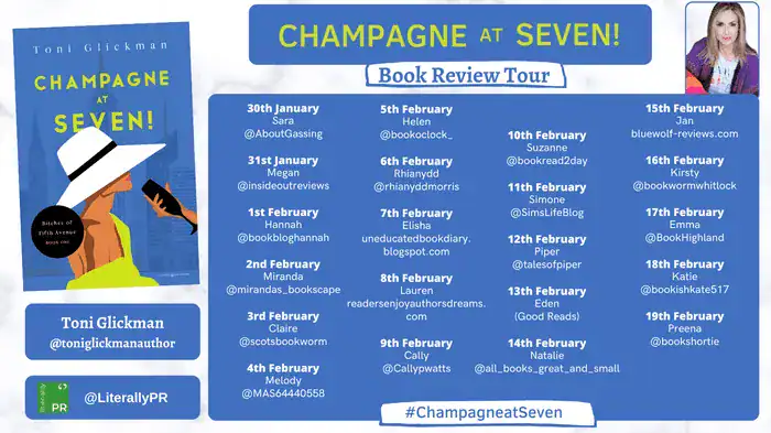 Champagne at Seven Book review Blog Tour details.