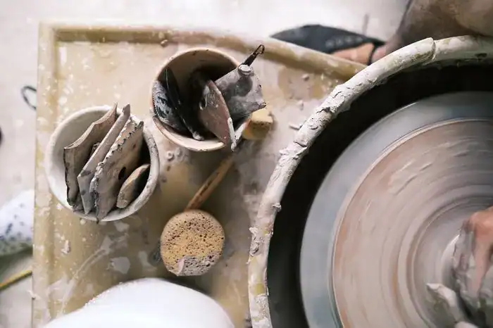 Pottery wheel in a museum in Stoke-On-Trent.