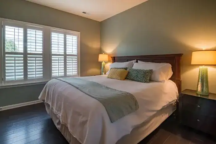 Blinds in a stylish bedroom.