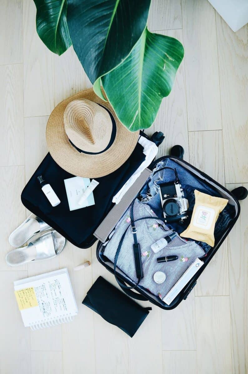 Suitcase being packed for travelling.