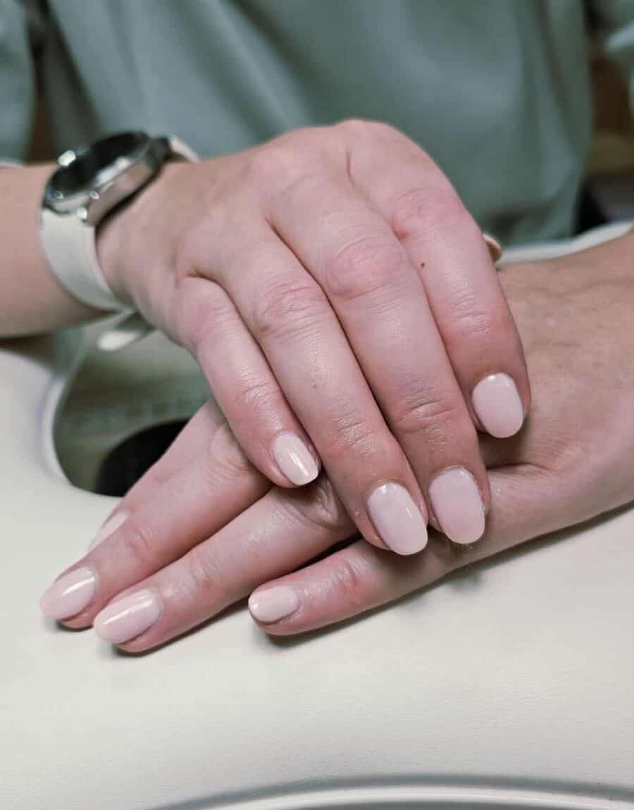 A classy gel nail design with a cute marshmallow pink colour.