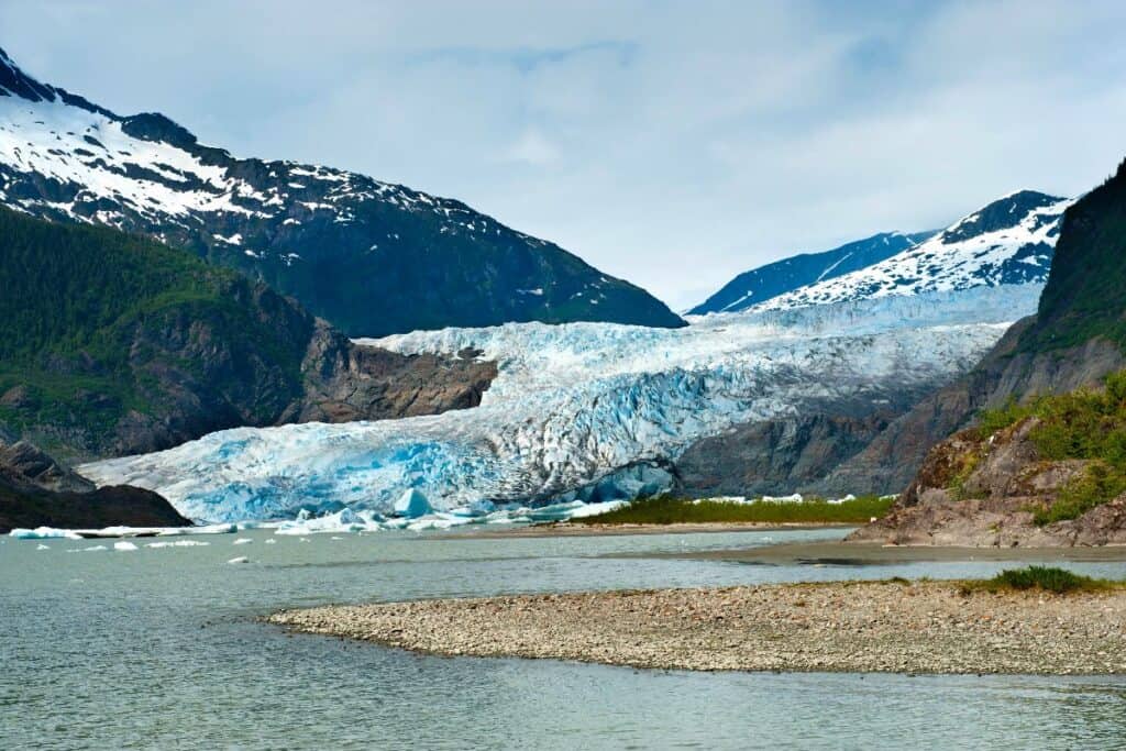 Mendenhall Glacier viewed during a Juneau Alaska shore excursion.