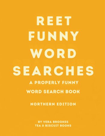 Orange Reet Funny Word Searches book cover with bold cream lettering for the Northern-themed puzzle book.