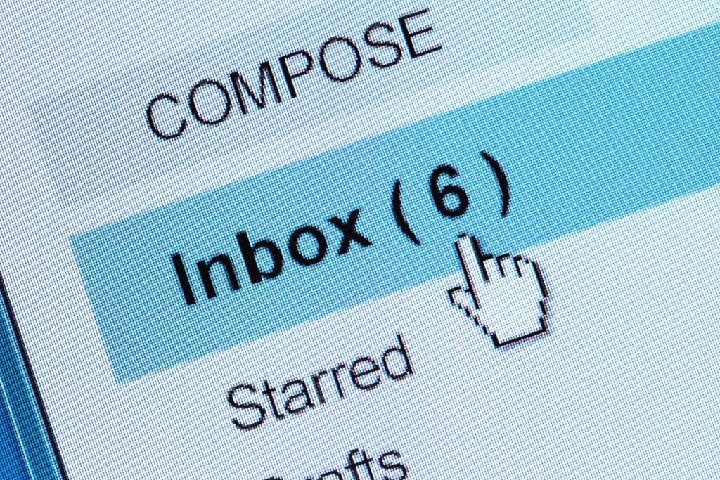 Email inbox displayed on a computer screen.